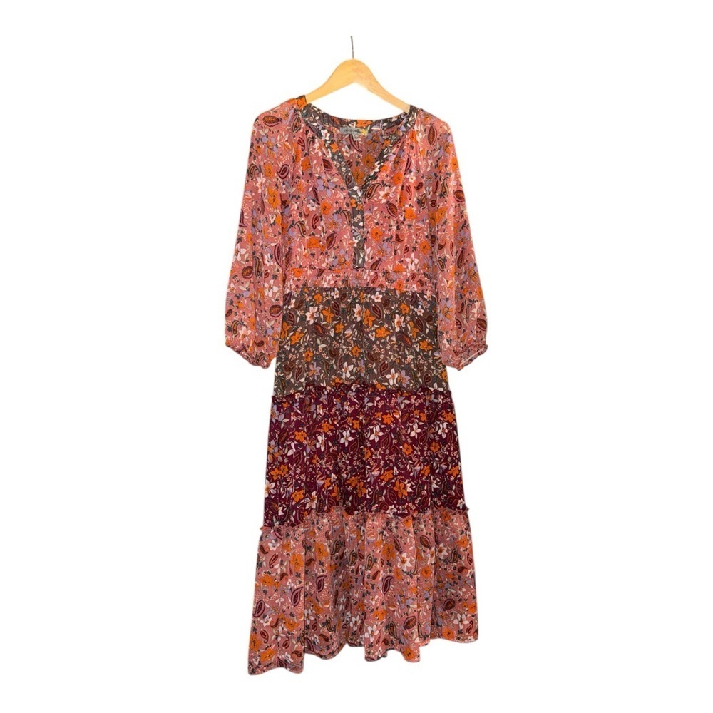 Figueroa & Flower Rust Floral Size Large Maxi Dress Boho Prairie Romantic - Picture 2 of 7